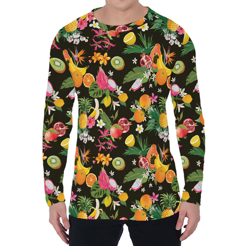 Tropical Paradise Fruits Pattern Print Men's Long Sleeve T-Shirt