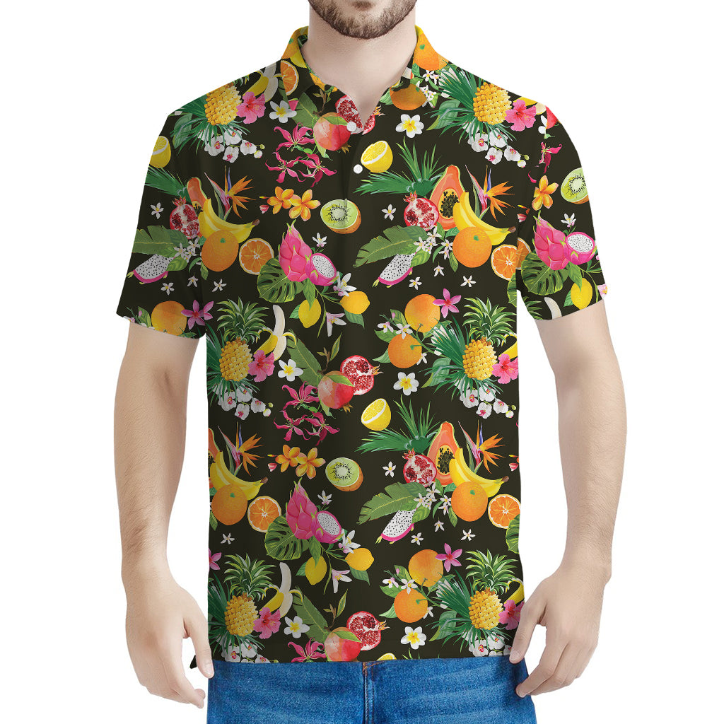 Tropical Paradise Fruits Pattern Print Men's Polo Shirt