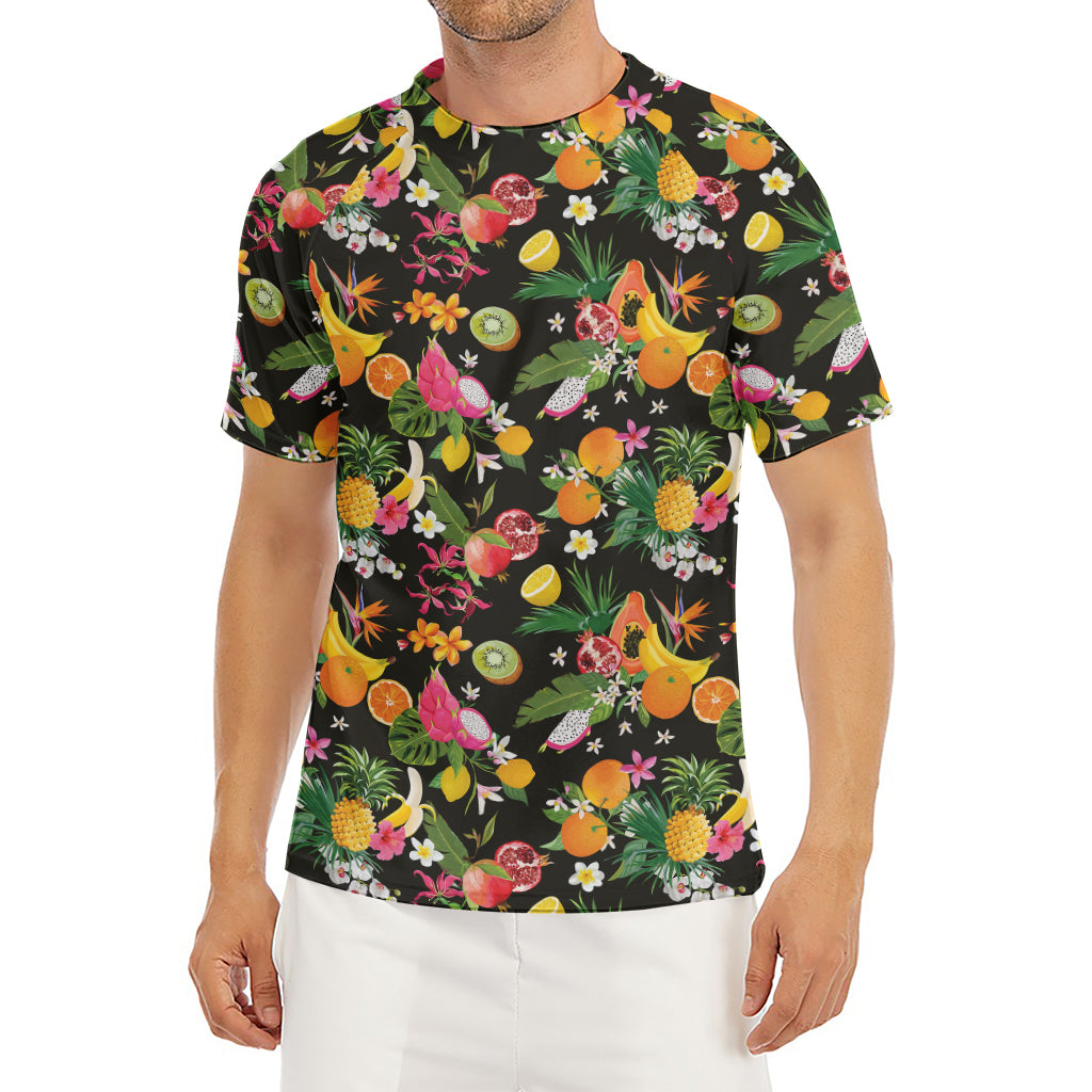 Tropical Paradise Fruits Pattern Print Men's Short Sleeve Rash Guard