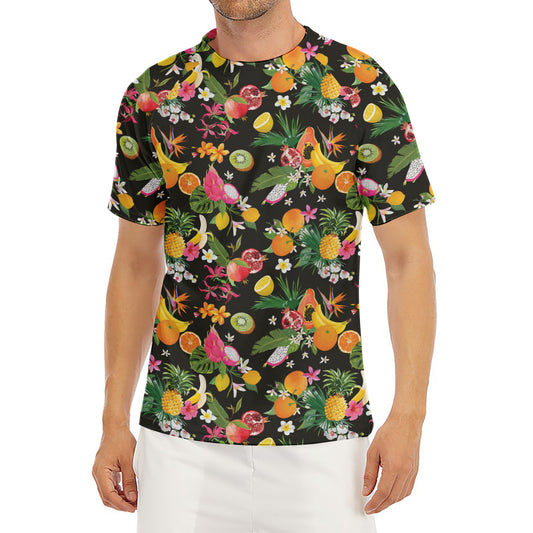 Tropical Paradise Fruits Pattern Print Men's Short Sleeve Rash Guard