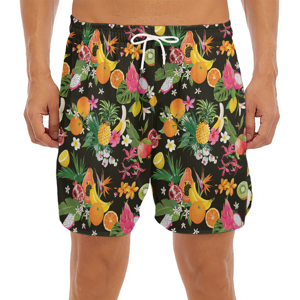 Tropical Paradise Fruits Pattern Print Men's Split Running Shorts