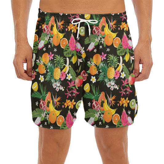 Tropical Paradise Fruits Pattern Print Men's Split Running Shorts