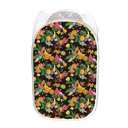 Tropical Paradise Fruits Pattern Print Mesh Laundry Hamper
