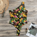 Tropical Paradise Fruits Pattern Print One Shoulder Bodysuit