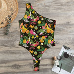 Tropical Paradise Fruits Pattern Print One Shoulder Bodysuit
