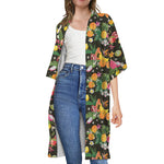 Tropical Paradise Fruits Pattern Print Open Front Beach Cover Up