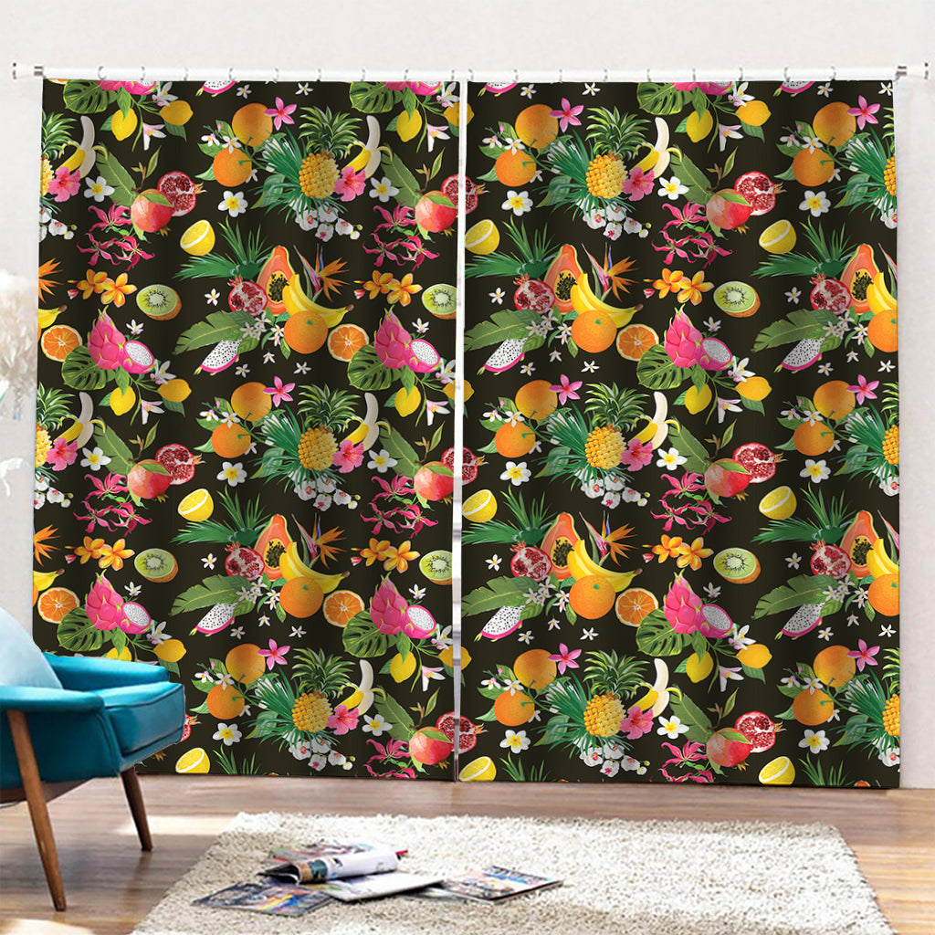 Tropical Paradise Fruits Pattern Print Pencil Pleat Curtains