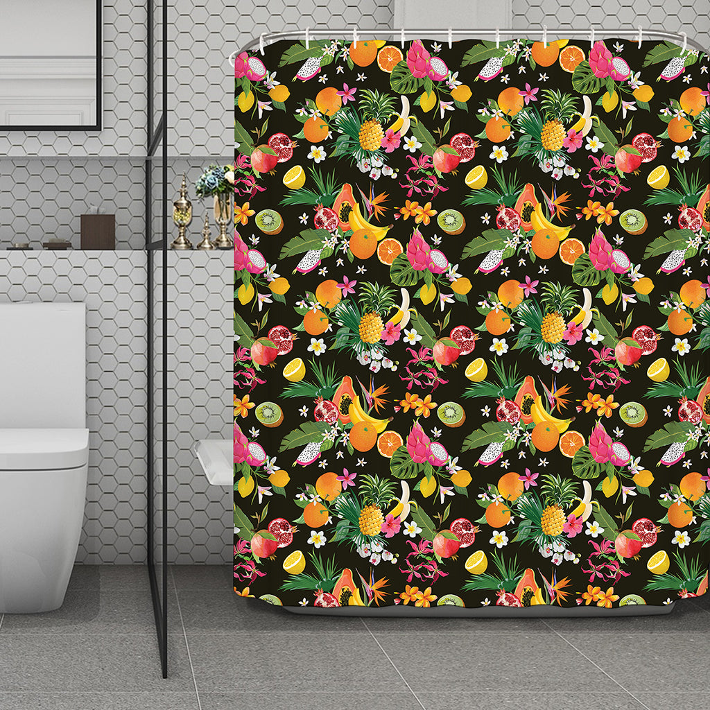 Tropical Paradise Fruits Pattern Print Polyester Shower Curtain