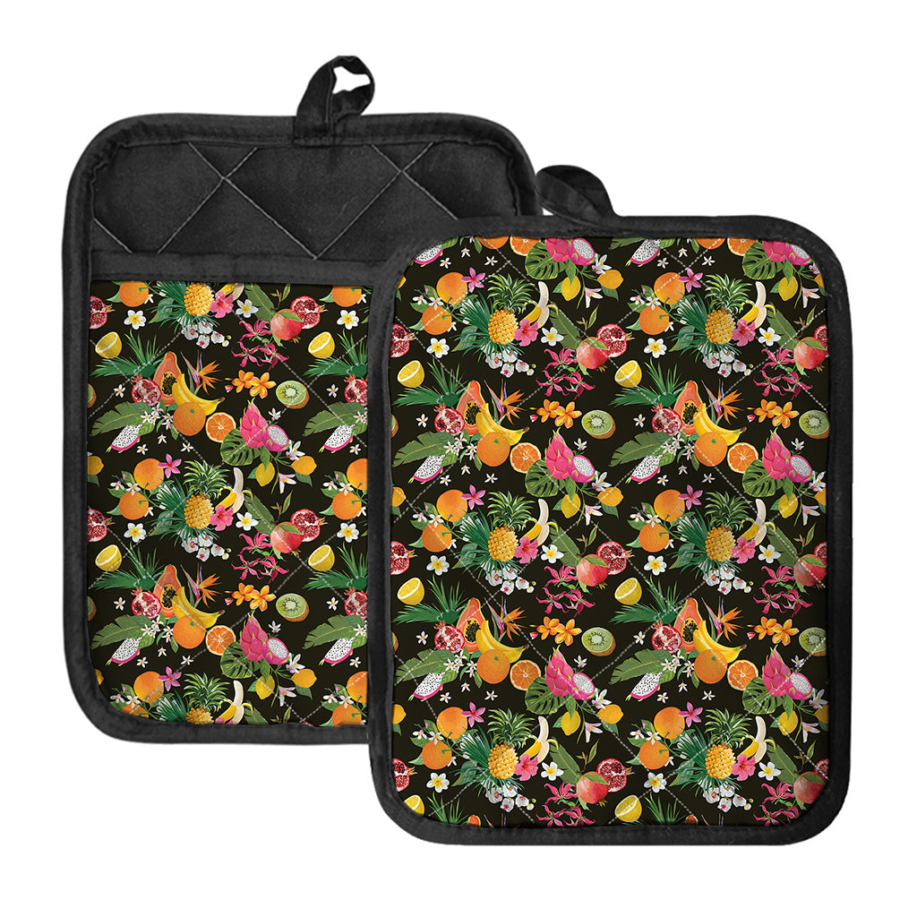 Tropical Paradise Fruits Pattern Print Pot Holders With Pocket