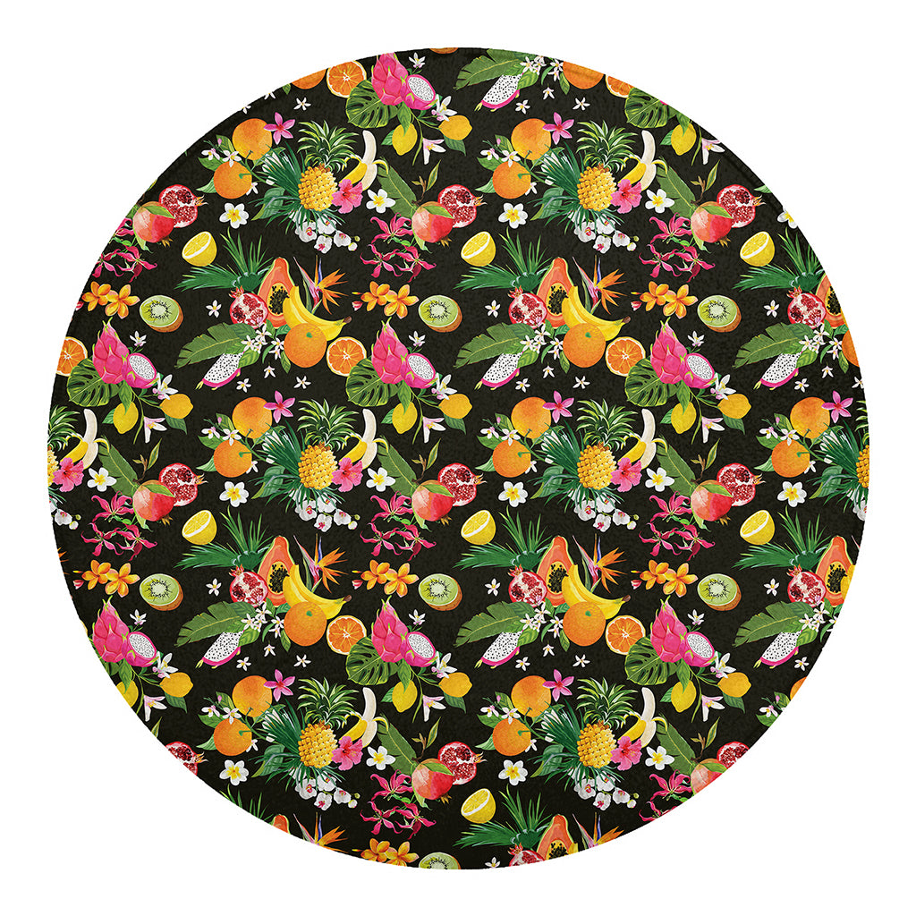 Tropical Paradise Fruits Pattern Print Round Blanket
