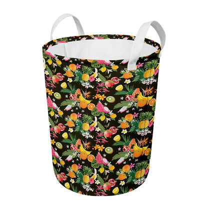 Tropical Paradise Fruits Pattern Print Round Laundry Basket