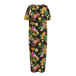 Tropical Paradise Fruits Pattern Print Short Sleeve Long Nightdress