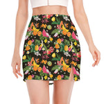 Tropical Paradise Fruits Pattern Print Side Slit Mini Skirt