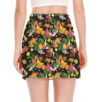 Tropical Paradise Fruits Pattern Print Side Slit Mini Skirt