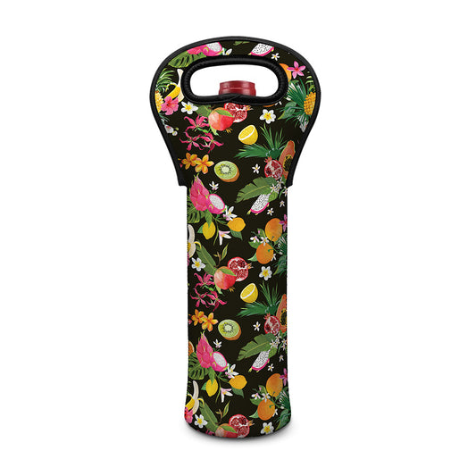 Tropical Paradise Fruits Pattern Print Single Neoprene Wine Tote