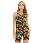 Tropical Paradise Fruits Pattern Print Sleeveless One Piece Swimsuit