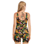 Tropical Paradise Fruits Pattern Print Sleeveless One Piece Swimsuit