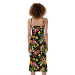Tropical Paradise Fruits Pattern Print Slim Fit Midi Cami Dress