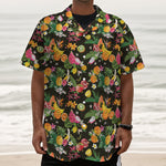 Tropical Paradise Fruits Pattern Print Textured Short Sleeve Shirt