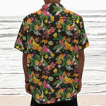 Tropical Paradise Fruits Pattern Print Textured Short Sleeve Shirt