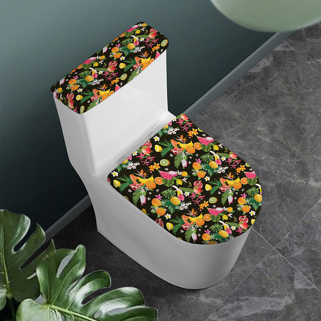 Tropical Paradise Fruits Pattern Print Toilet Lid And Tank Cover Set