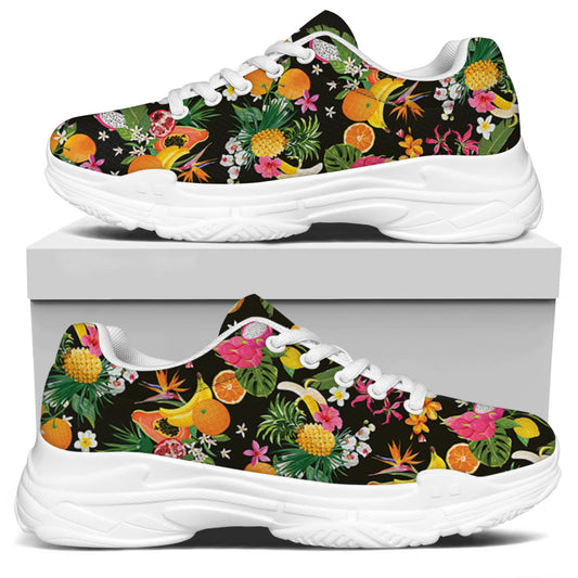 Tropical Paradise Fruits Pattern Print White Chunky Shoes