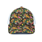 Tropical Paradise Fruits Pattern Print White Mesh Trucker Cap