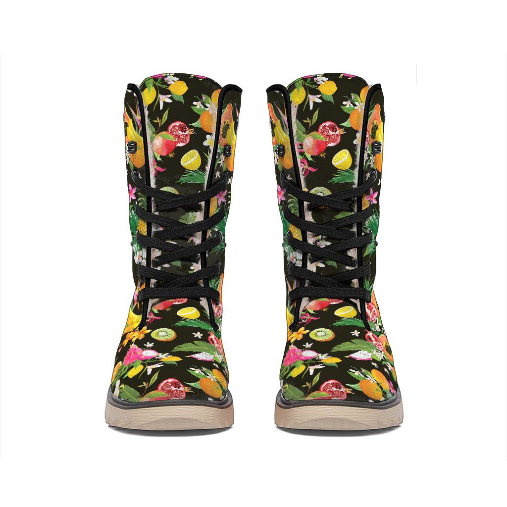 Tropical Paradise Fruits Pattern Print Winter Boots