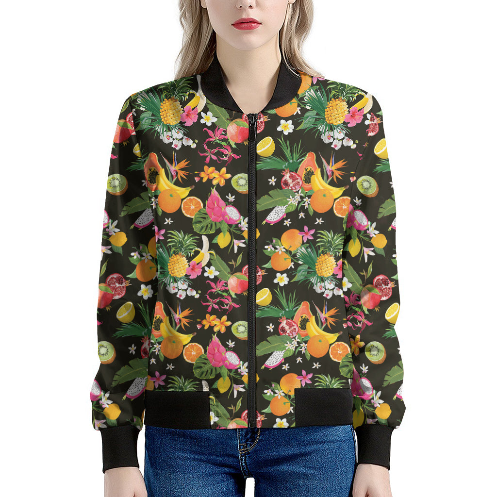 Tropical Paradise Fruits Pattern Print Women's Bomber Jacket
