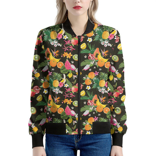 Tropical Paradise Fruits Pattern Print Women's Bomber Jacket