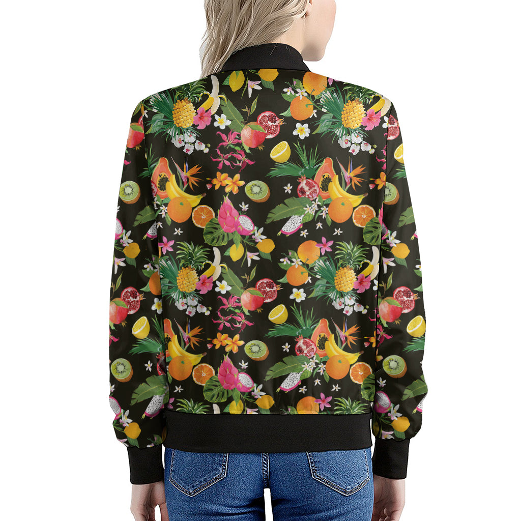 Tropical Paradise Fruits Pattern Print Women's Bomber Jacket