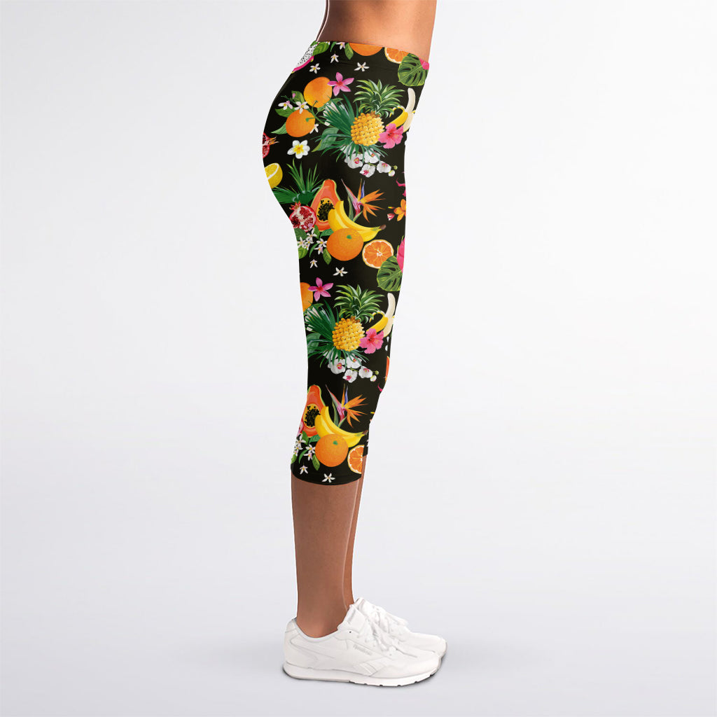 Tropical Paradise Fruits Pattern Print Women's Capri Leggings