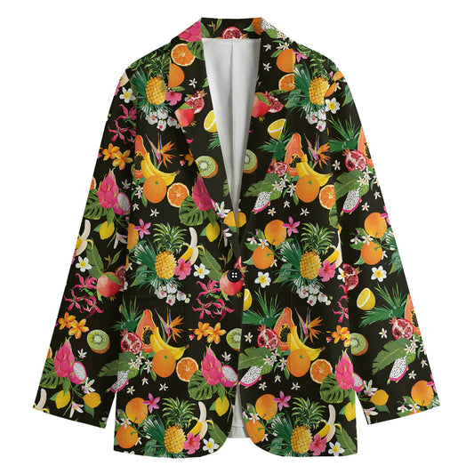 Tropical Paradise Fruits Pattern Print Women's Cotton Blazer