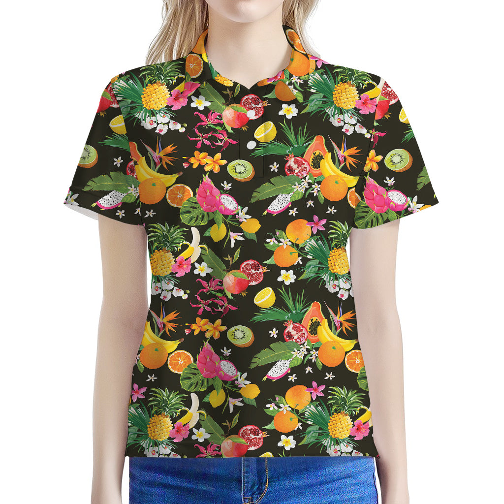 Tropical Paradise Fruits Pattern Print Women's Polo Shirt