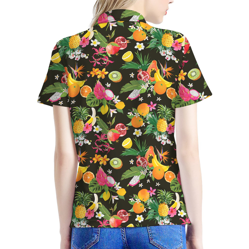 Tropical Paradise Fruits Pattern Print Women's Polo Shirt