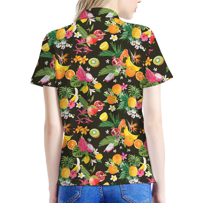 Tropical Paradise Fruits Pattern Print Women's Polo Shirt