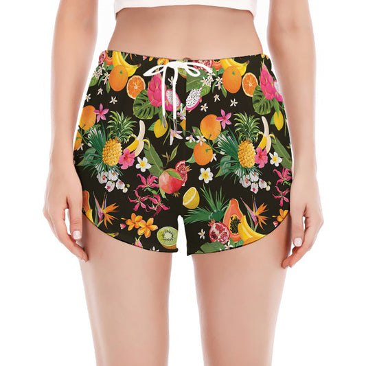 Tropical Paradise Fruits Pattern Print Women's Split Running Shorts