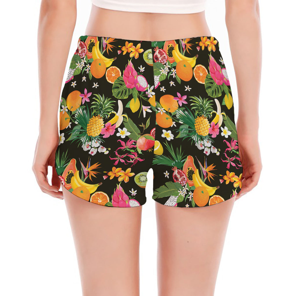 Tropical Paradise Fruits Pattern Print Women's Split Running Shorts