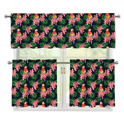 Tropical Parrot Pattern Print 3 Piece Kitchen Curtains