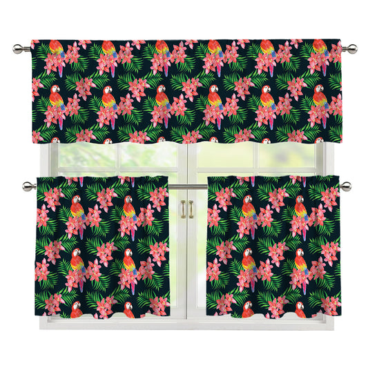 Tropical Parrot Pattern Print 3 Piece Kitchen Curtains