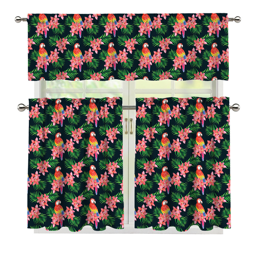 Tropical Parrot Pattern Print 3 Piece Kitchen Curtains