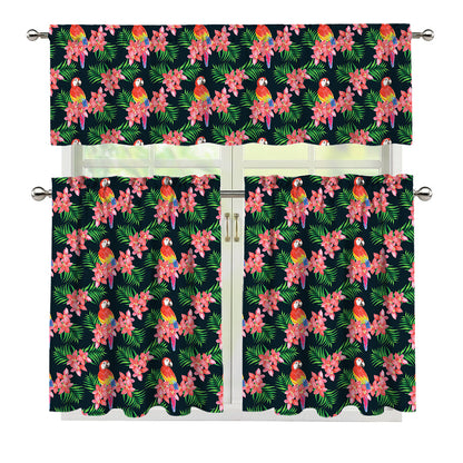 Tropical Parrot Pattern Print 3 Piece Kitchen Curtains