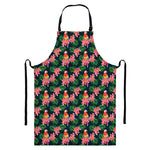 Tropical Parrot Pattern Print Bib Apron With Pocket