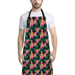 Tropical Parrot Pattern Print Bib Apron With Pocket
