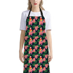 Tropical Parrot Pattern Print Bib Apron With Pocket