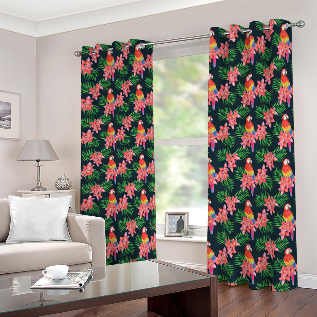 Tropical Parrot Pattern Print Blackout Grommet Curtains