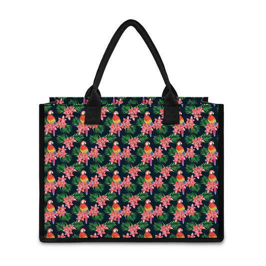 Tropical Parrot Pattern Print Canvas Tote Bag