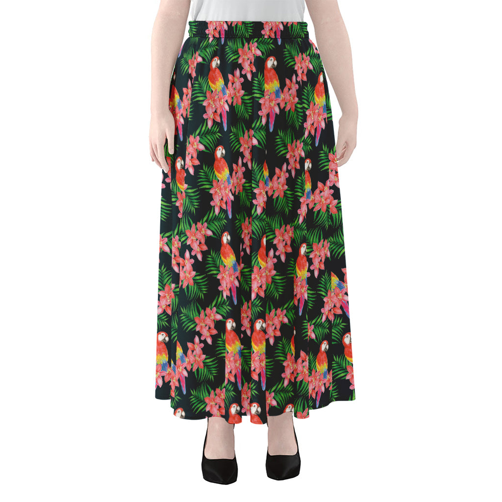 Tropical Parrot Pattern Print Chiffon Maxi Skirt