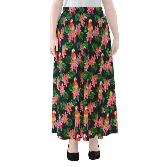 Tropical Parrot Pattern Print Chiffon Maxi Skirt
