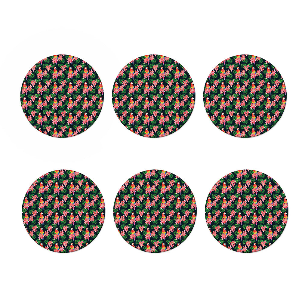 Tropical Parrot Pattern Print Coaster Set